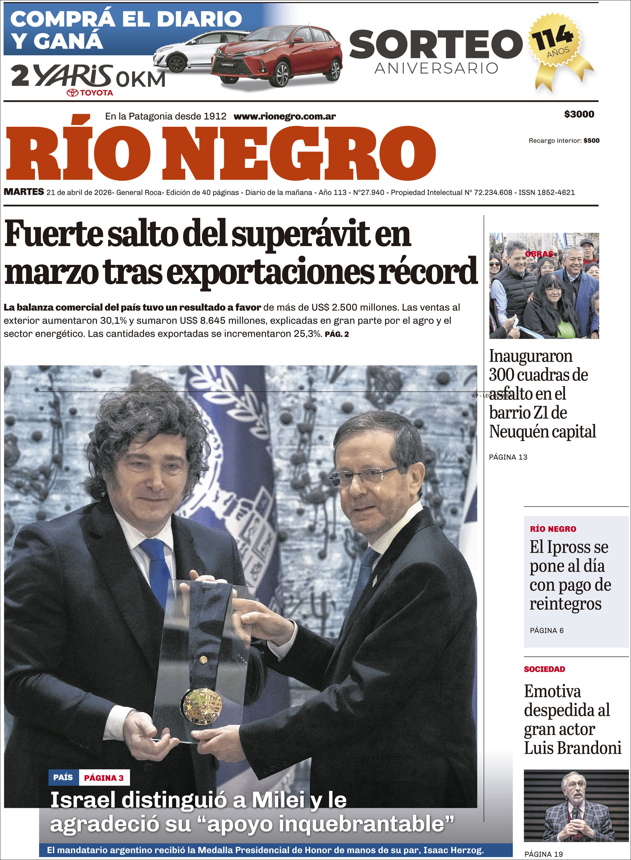 Media Panel - Developments and Systems | META NOTICIAS - Tapa del diario Río Negro