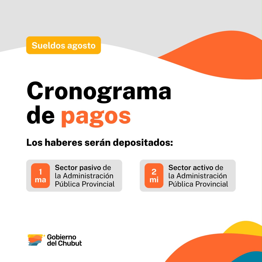 Provincia deposita el martes 1° de septiembre los sueldos a jubilados y el miércoles 2 a los trabajadores en actividad de la Administración Pública